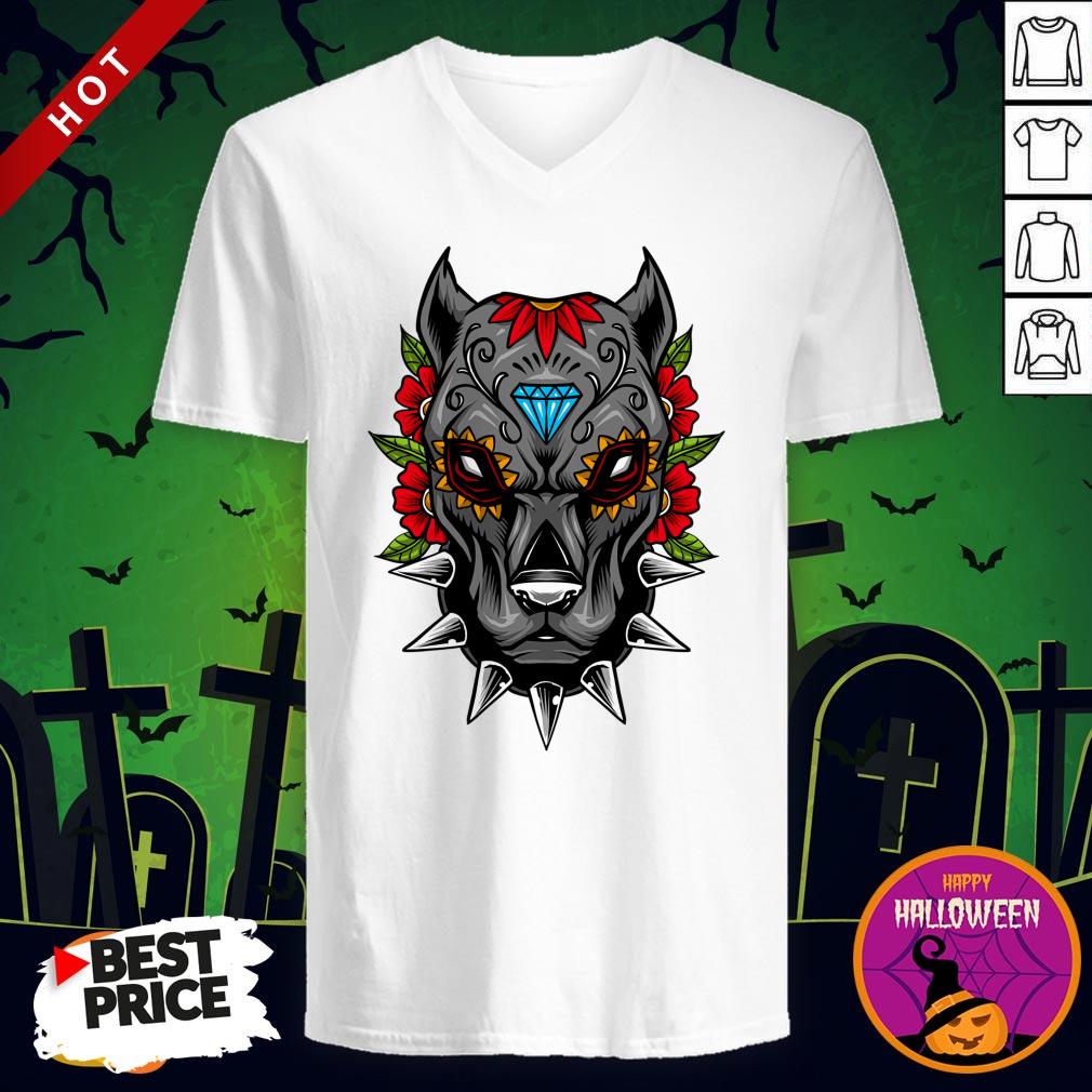 Halloween Day Of The Dead Sugarskull Scary Pitbull Shirt - Image 2
