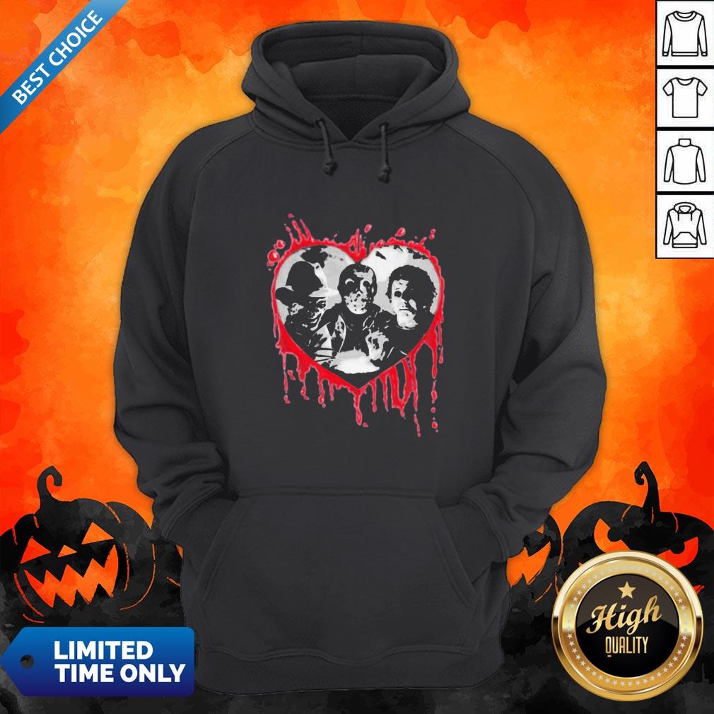 Halloween Freddy Krueger Jason Voorhees And Michael Myers Heart Shirt - Image 2