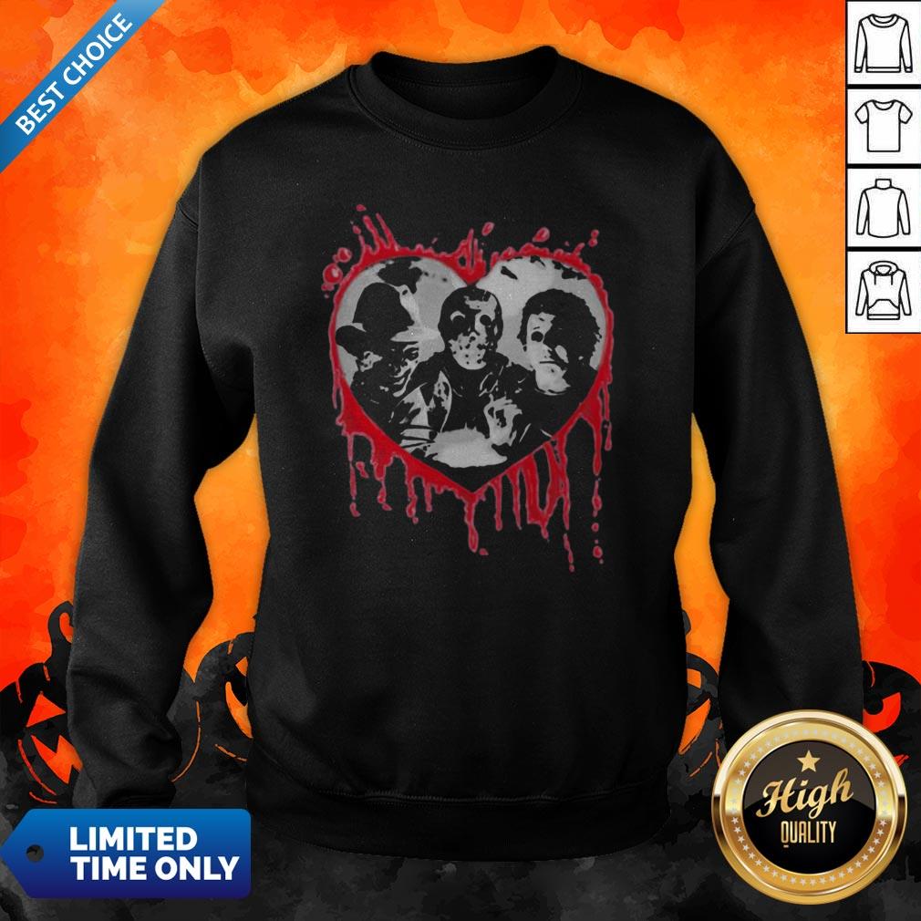 Halloween Freddy Krueger Jason Voorhees And Michael Myers Heart Shirt - Image 5