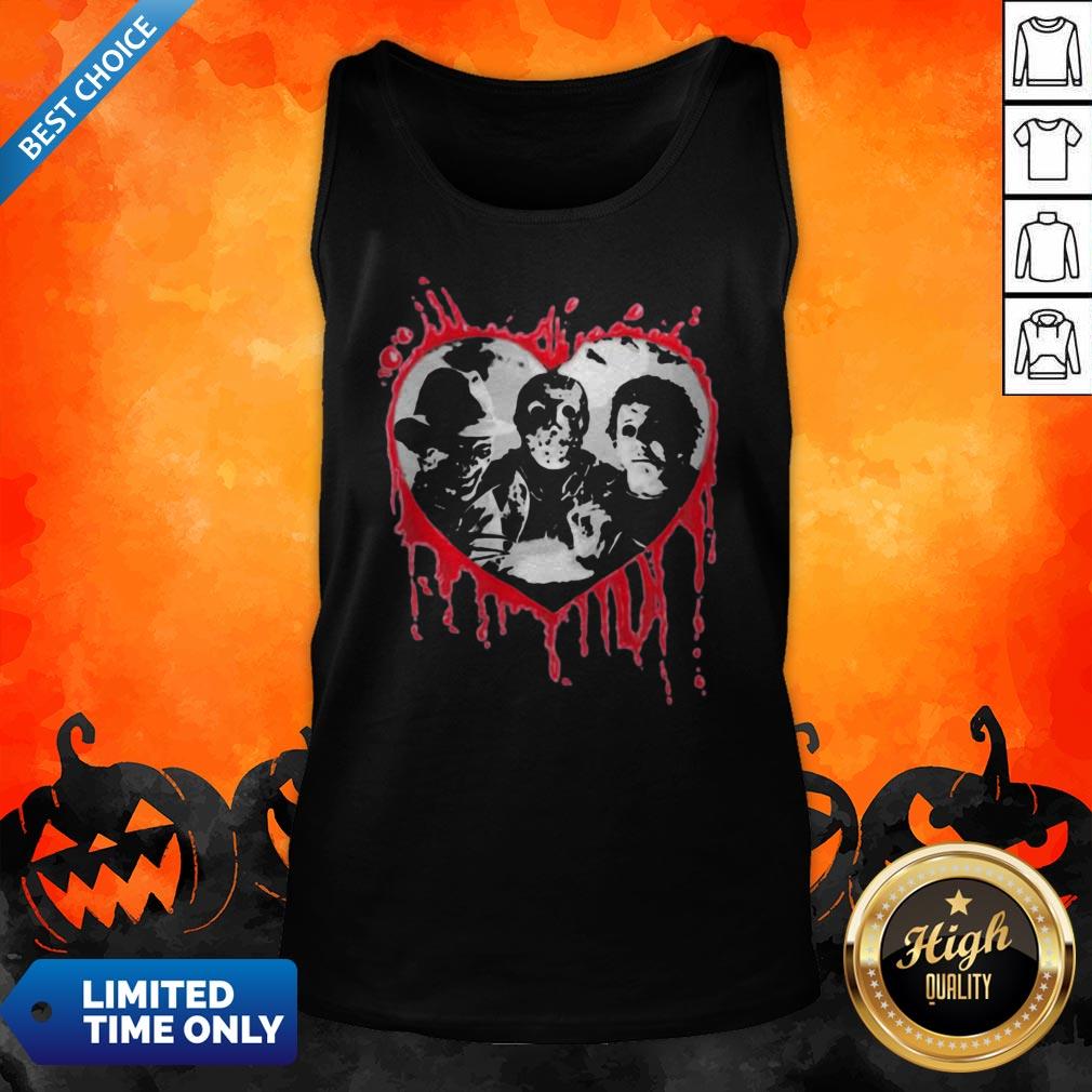 Halloween Freddy Krueger Jason Voorhees And Michael Myers Heart Shirt - Image 4