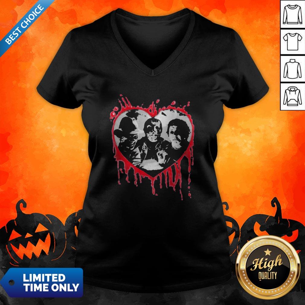 Halloween Freddy Krueger Jason Voorhees And Michael Myers Heart Shirt - Image 3