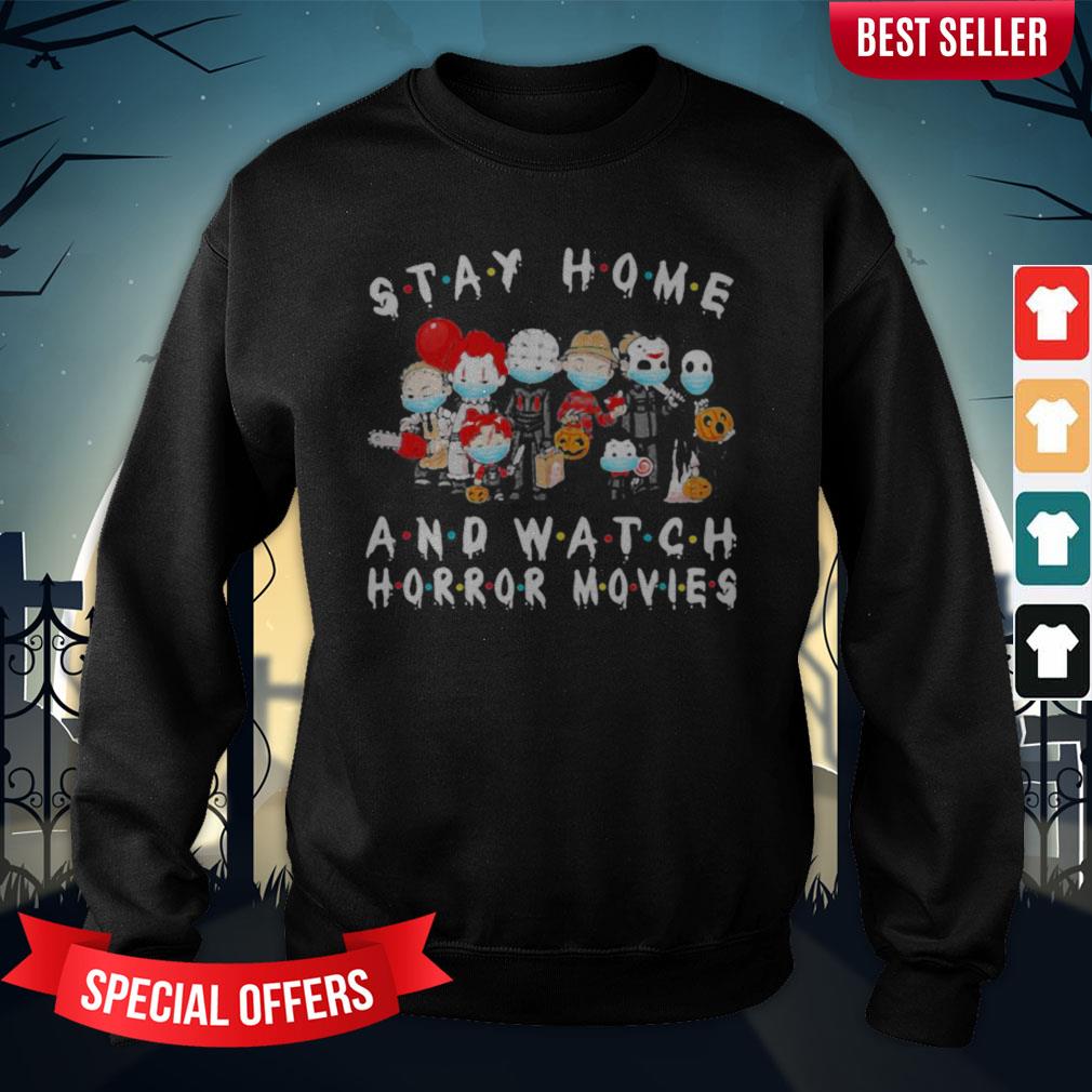 Halloween Horror Characters Mask Stay Home And Watch Horror Movies Shirt - Image 4