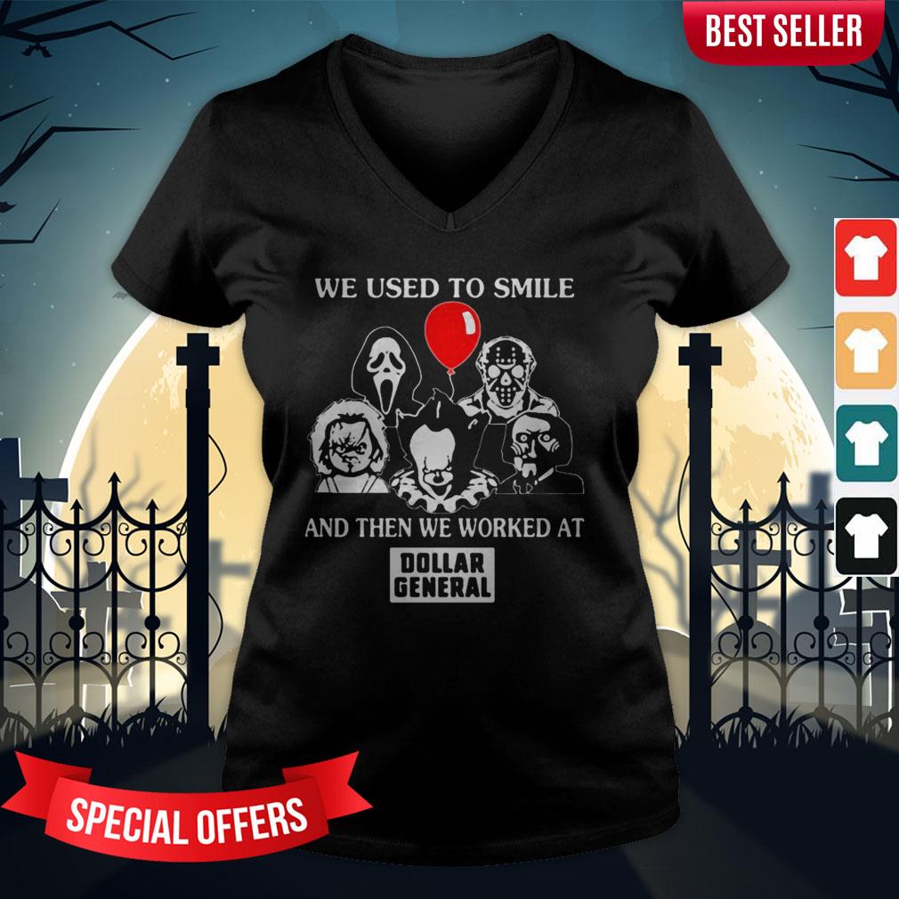 Halloween Horror Characters We Used To Smile And Then We Worked At Dollar General Shirt - Image 3