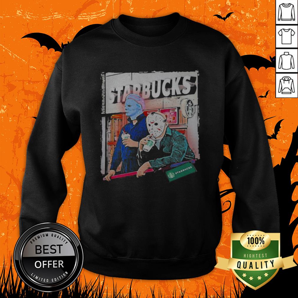 Halloween Jason Voorhees Michael Myers Starbucks Shirt - Image 2