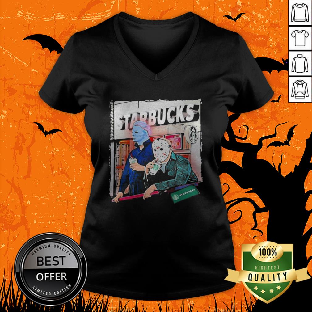 Halloween Jason Voorhees Michael Myers Starbucks Shirt - Image 4
