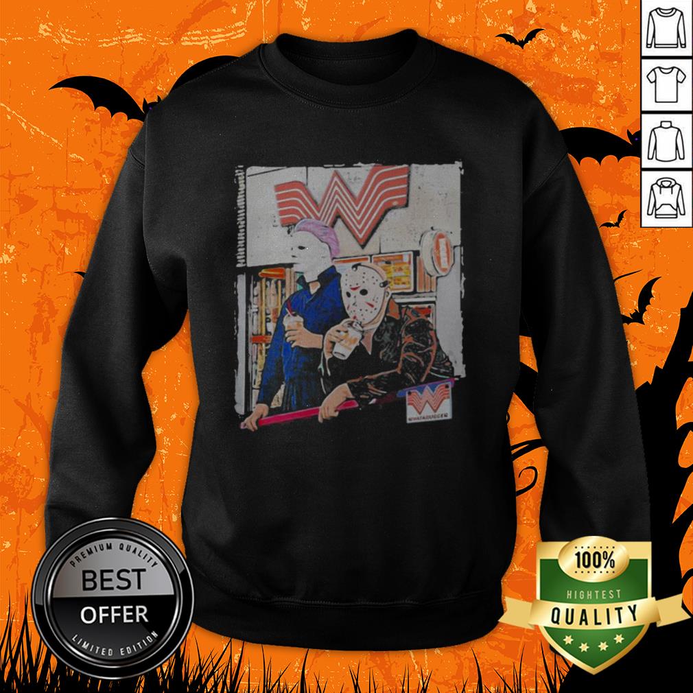 Halloween Jason Voorhees Michael Myers Whataburger Shirt - Image 2