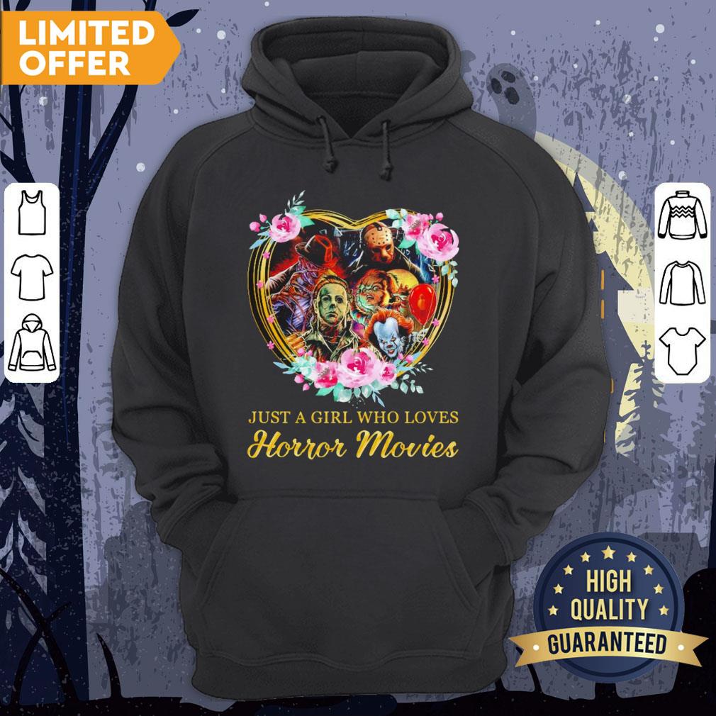 Halloween Just A Girl Who Loves Horror Movies Flowers Heart Shirt - Image 5