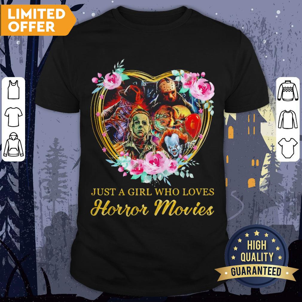 Halloween Just A Girl Who Loves Horror Movies Flowers Heart Shirt