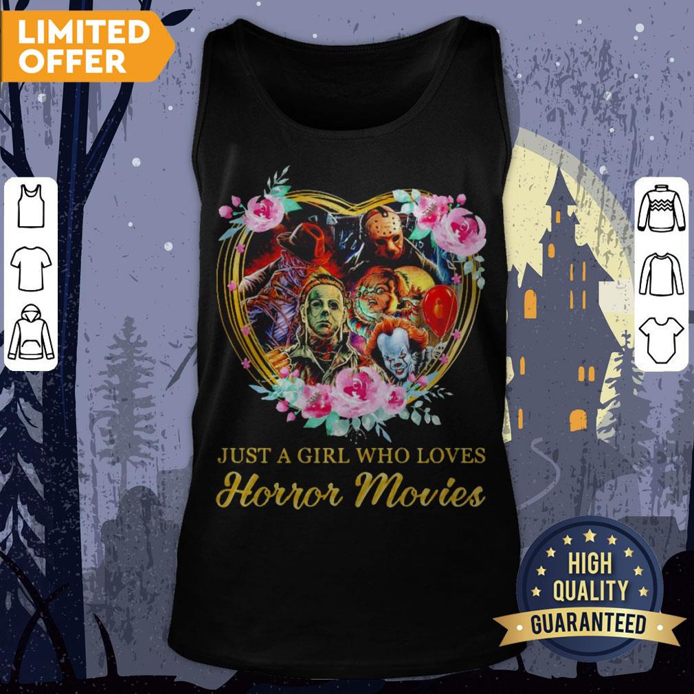 Halloween Just A Girl Who Loves Horror Movies Flowers Heart Shirt - Image 2