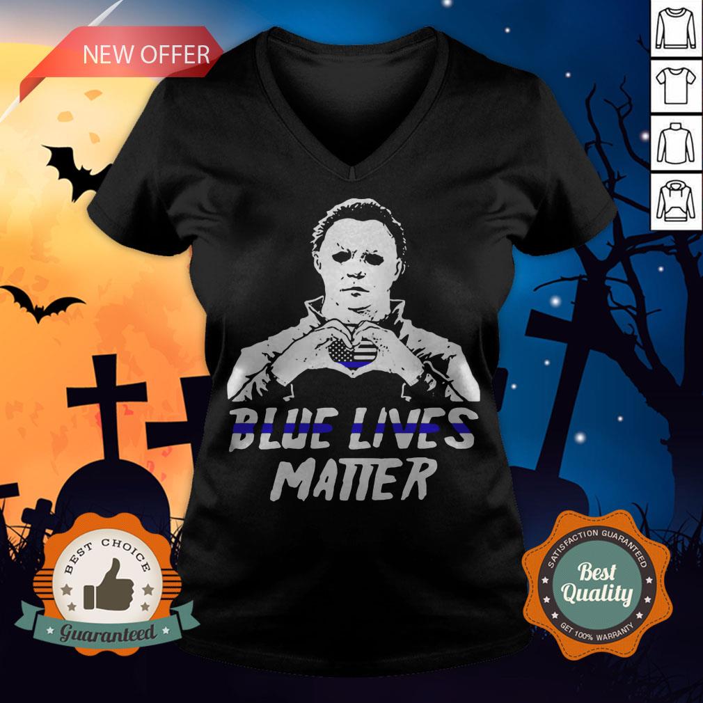 Halloween Michael Myers Blue Lives Matter American Flag Independence Day Shirt - Image 3