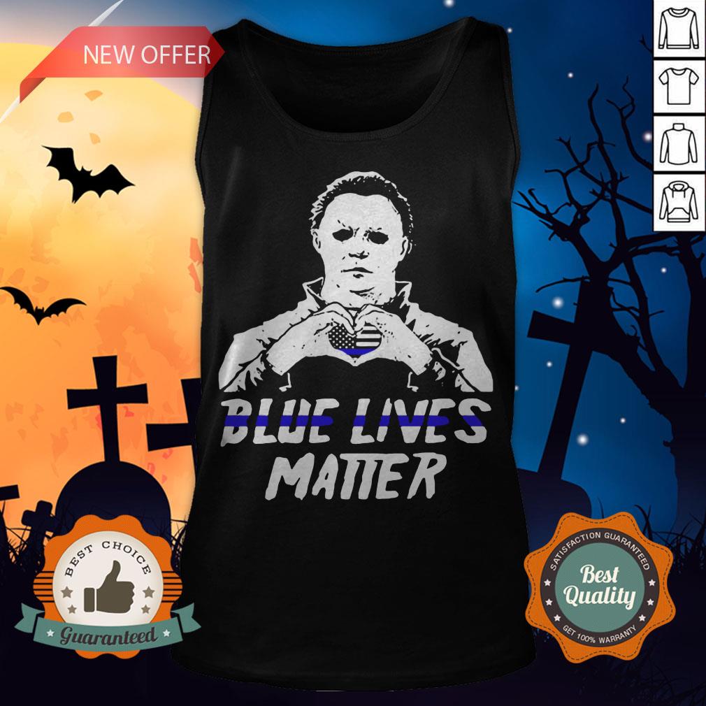 Halloween Michael Myers Blue Lives Matter American Flag Independence Day Shirt - Image 4