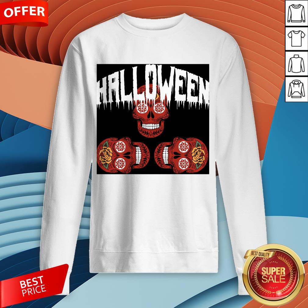 Halloween Smiling Sugar Skulls Day Dead Dia De Muertos Shirt - Image 4