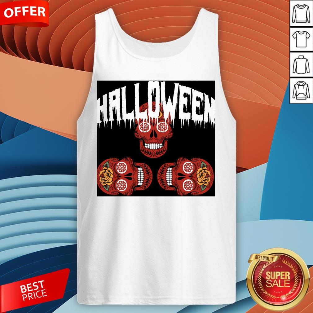 Halloween Smiling Sugar Skulls Day Dead Dia De Muertos Shirt - Image 3