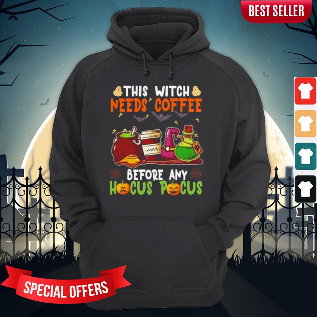 Halloween This Witch Needs Coffee Before Any Hocus Pocus Ghost And Pumpkin Shirt - Image 5