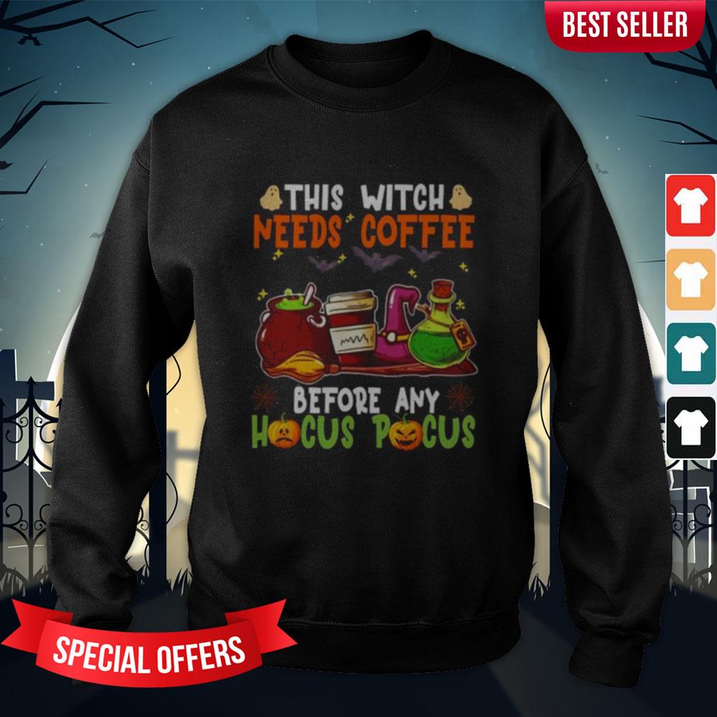 Halloween This Witch Needs Coffee Before Any Hocus Pocus Ghost And Pumpkin Shirt - Image 4