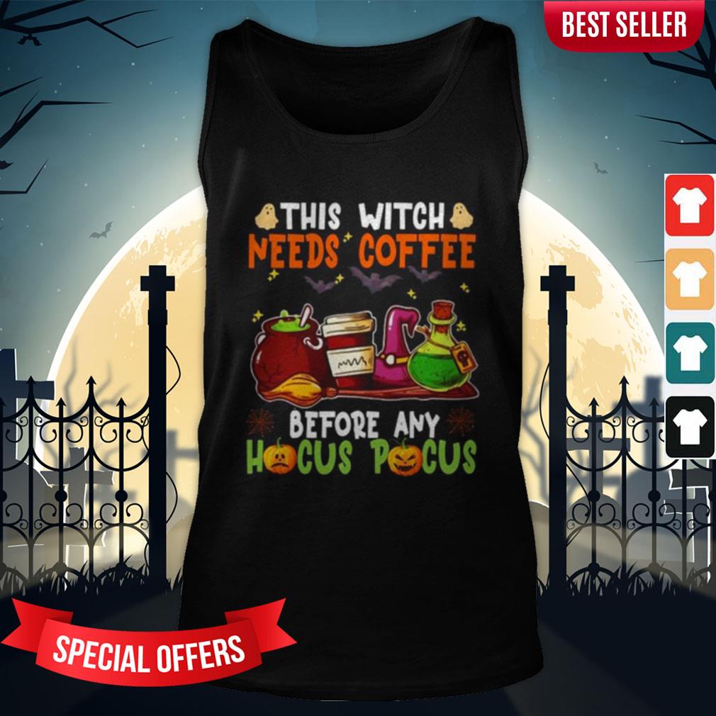 Halloween This Witch Needs Coffee Before Any Hocus Pocus Ghost And Pumpkin Shirt - Image 3