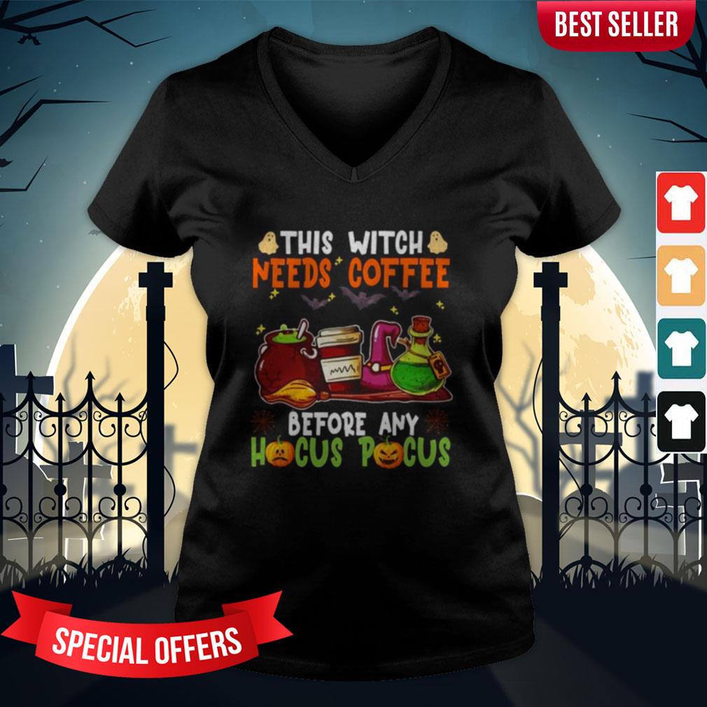 Halloween This Witch Needs Coffee Before Any Hocus Pocus Ghost And Pumpkin Shirt - Image 2