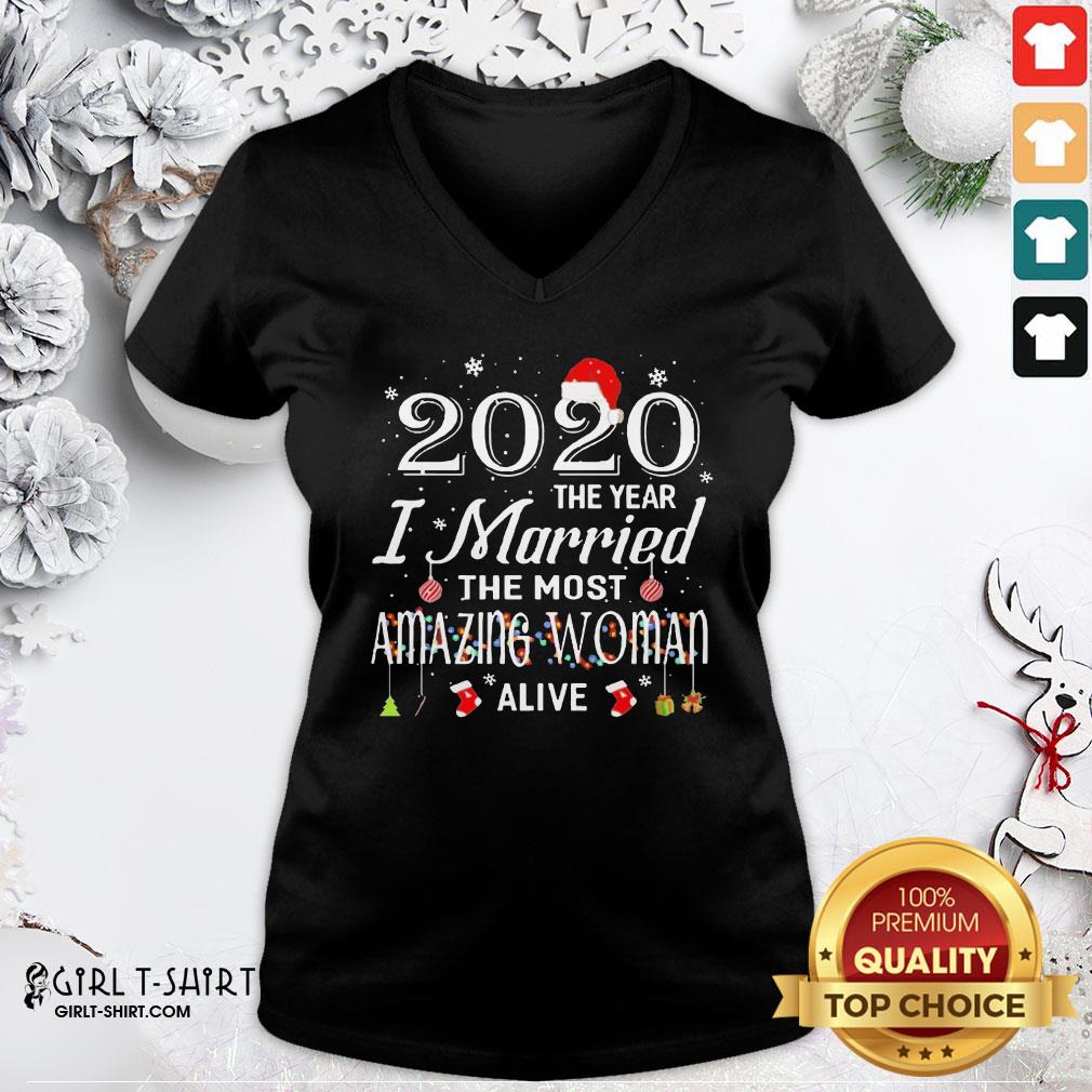 Happy 2020 The Year I Married The Most Amazing Woman Alive Christmas Shirt - Image 2