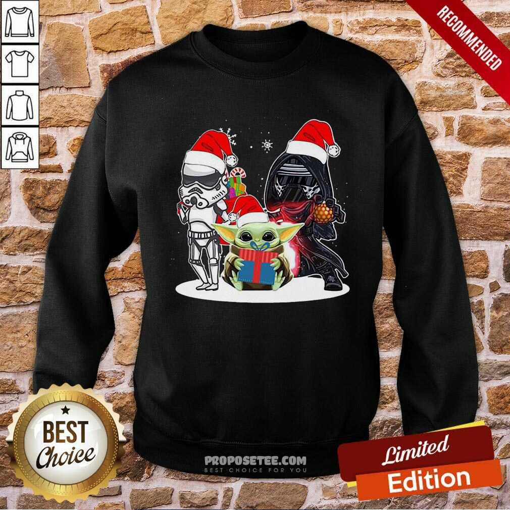 Happy Baby Yoda And Darth Vader Stormtrooper Merry Christmas Sweater Shirt - Image 5