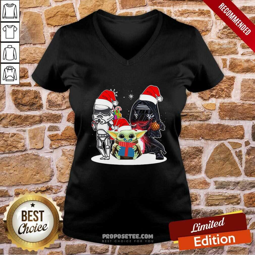 Happy Baby Yoda And Darth Vader Stormtrooper Merry Christmas Sweater Shirt - Image 3
