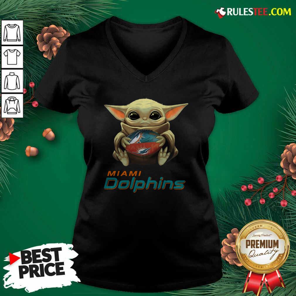 Happy Baby Yoda Hug Miami Dolphins Football Shirt - Image 3