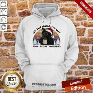 Alternative view of Happy Black Cat Santa Drinking Coffee On The Naughty List And I Regret Nothing Retro Vintage Shirt