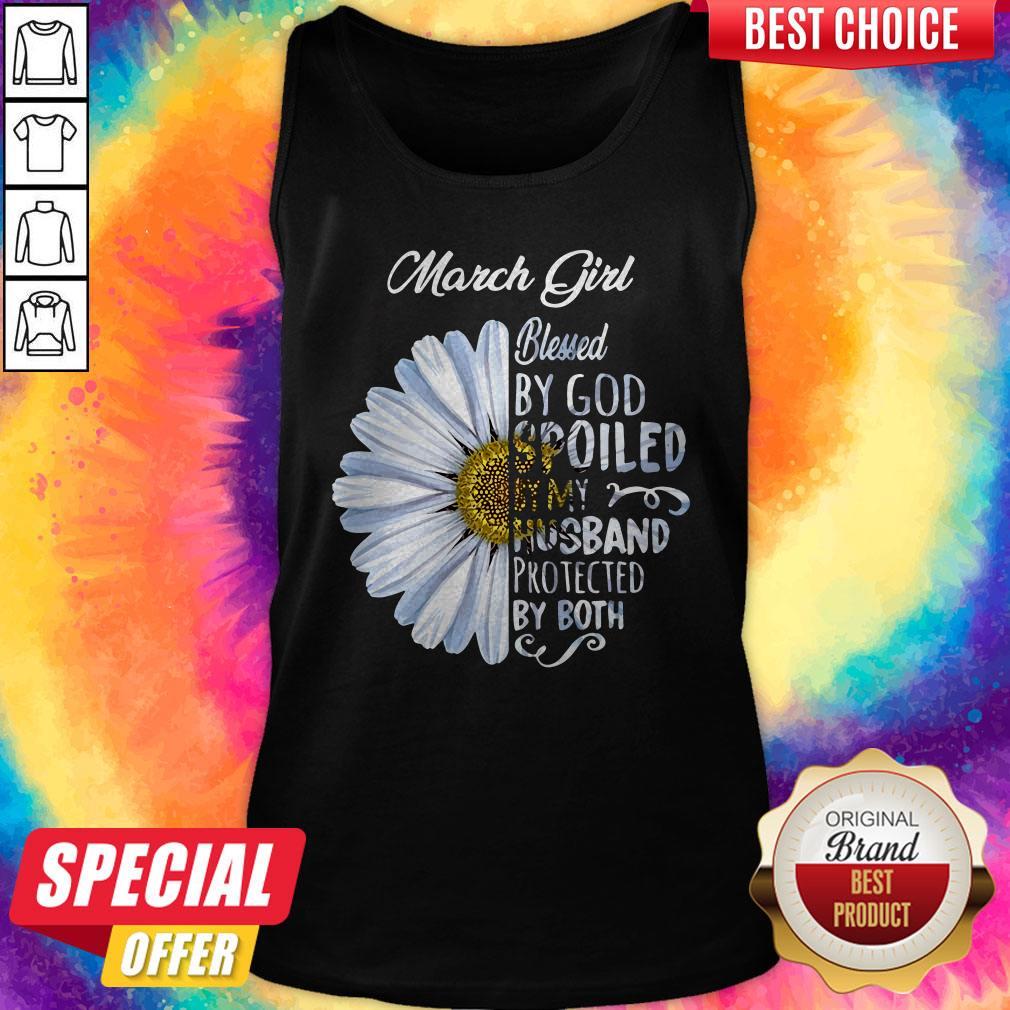 Happy Chrysanthemum Flower March Girl Blessed By God Spoiled By My Husband Protected By Both Shirt - Image 3
