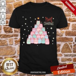 Happy Cute Cats Christmas Tree Lights Holiday Xmas Gift Shirt