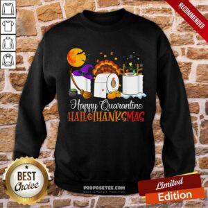 Alternative view of Happy Hallothanksmas Happy Quarantine 2020 Thanksgiving Moon Hat Witch Paper Toilet Shirt
