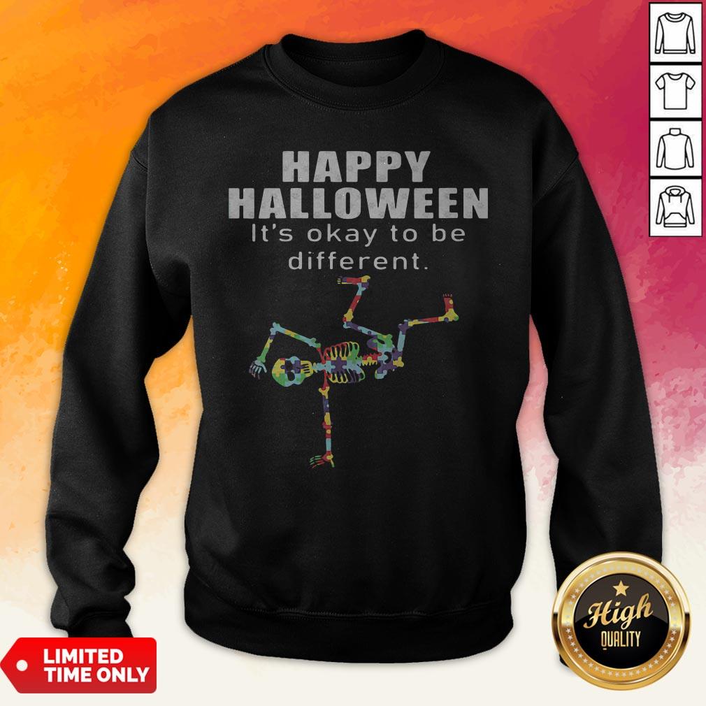 Happy Halloween It's Okay To Be Different Skeleton Autism Shirt - Image 5