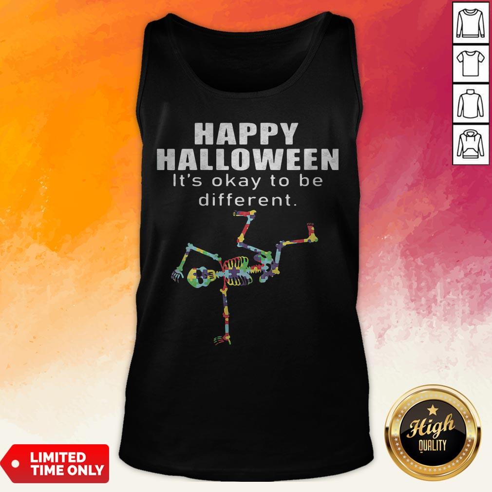 Happy Halloween It's Okay To Be Different Skeleton Autism Shirt - Image 4