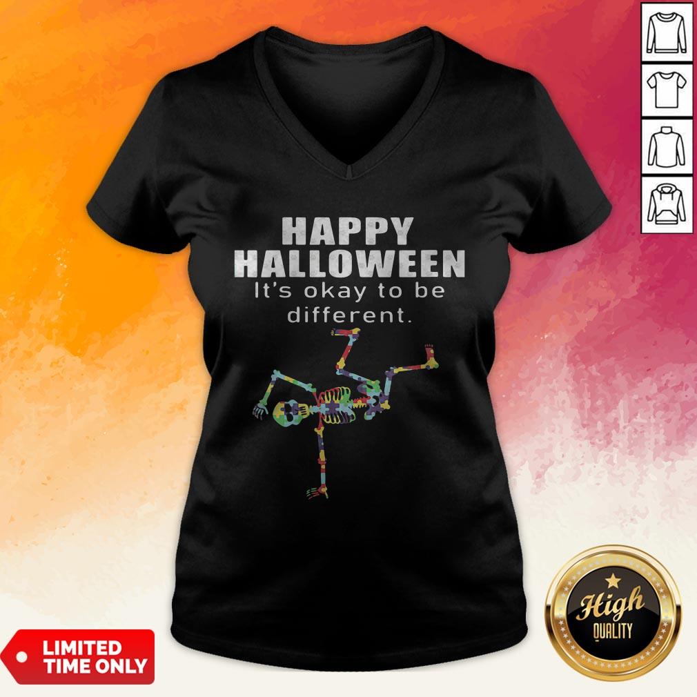 Happy Halloween It's Okay To Be Different Skeleton Autism Shirt - Image 3