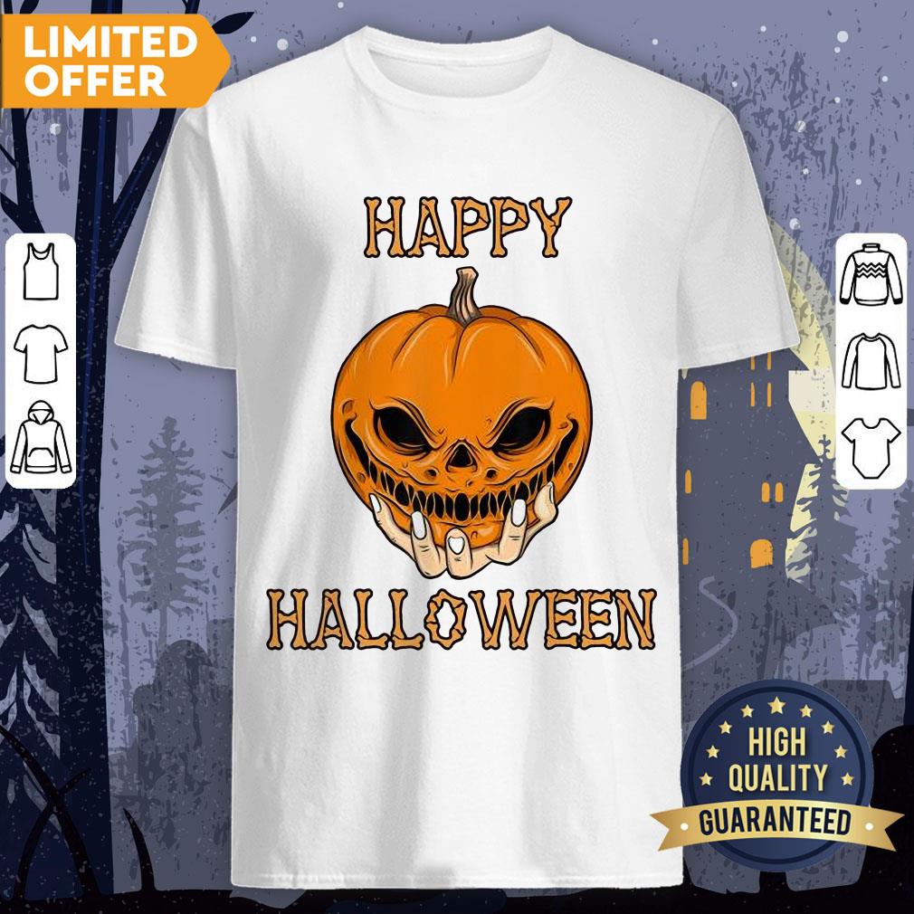 Happy Halloween Shirt Women Men Bones Scary Pumpkin Face T-Shirt