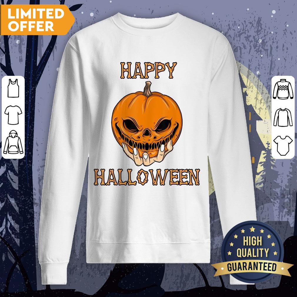 Happy Halloween Shirt Women Men Bones Scary Pumpkin Face T-Shirt - Image 4