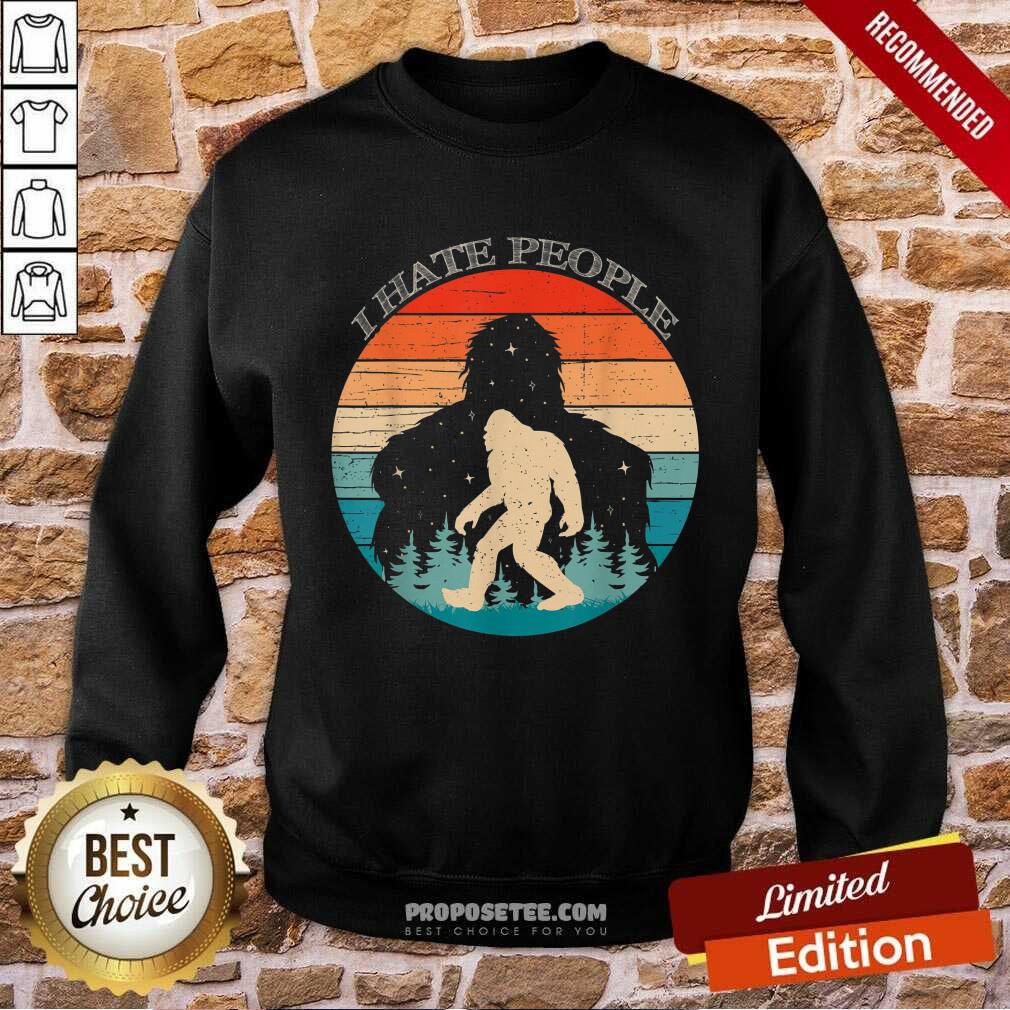 Happy I Hate People Bigfoot Sasquatch Silhouette Sunset Shirt - Image 5