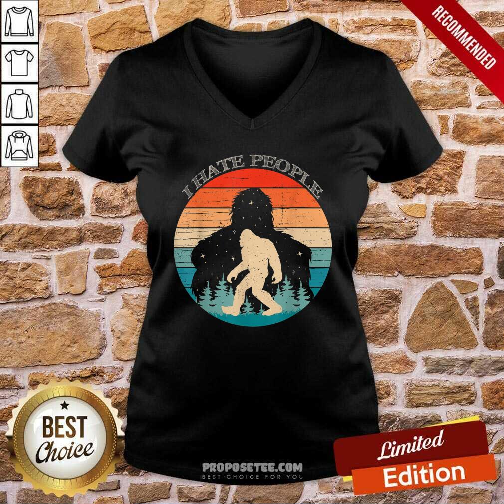 Happy I Hate People Bigfoot Sasquatch Silhouette Sunset Shirt - Image 3