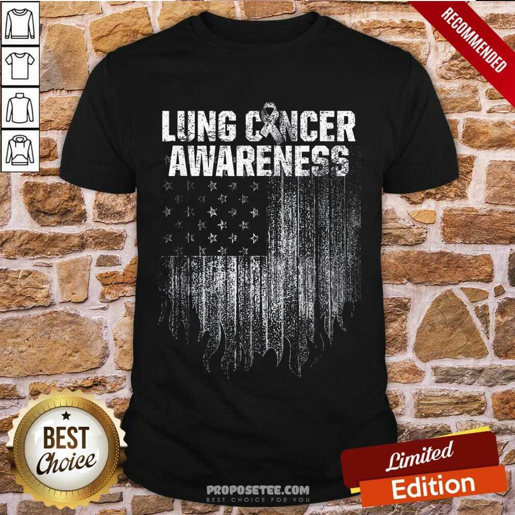 Happy Lung Cancer Awareness Survivor Therapists Carcinoma Warrior American Flag Shirt