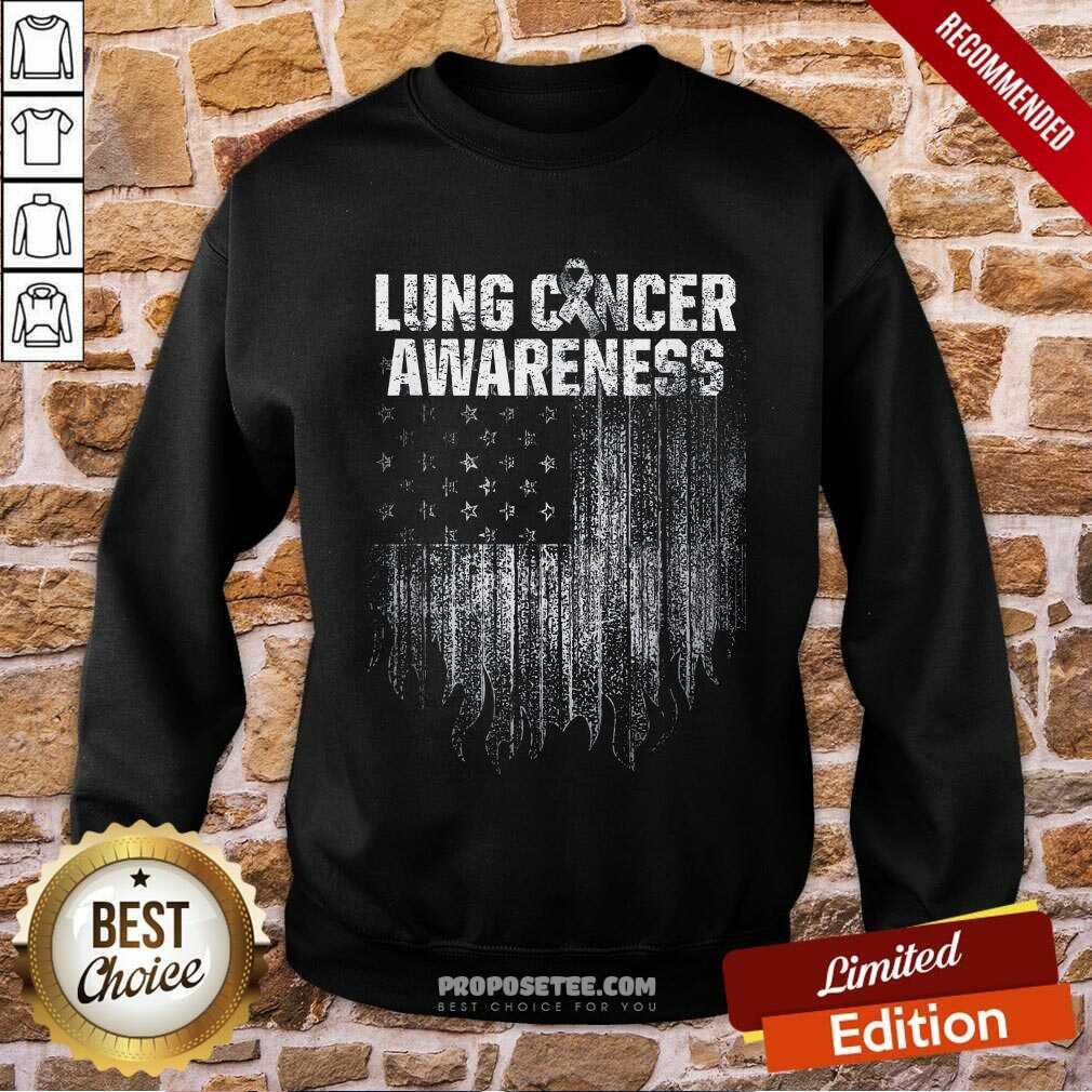 Happy Lung Cancer Awareness Survivor Therapists Carcinoma Warrior American Flag Shirt - Image 5