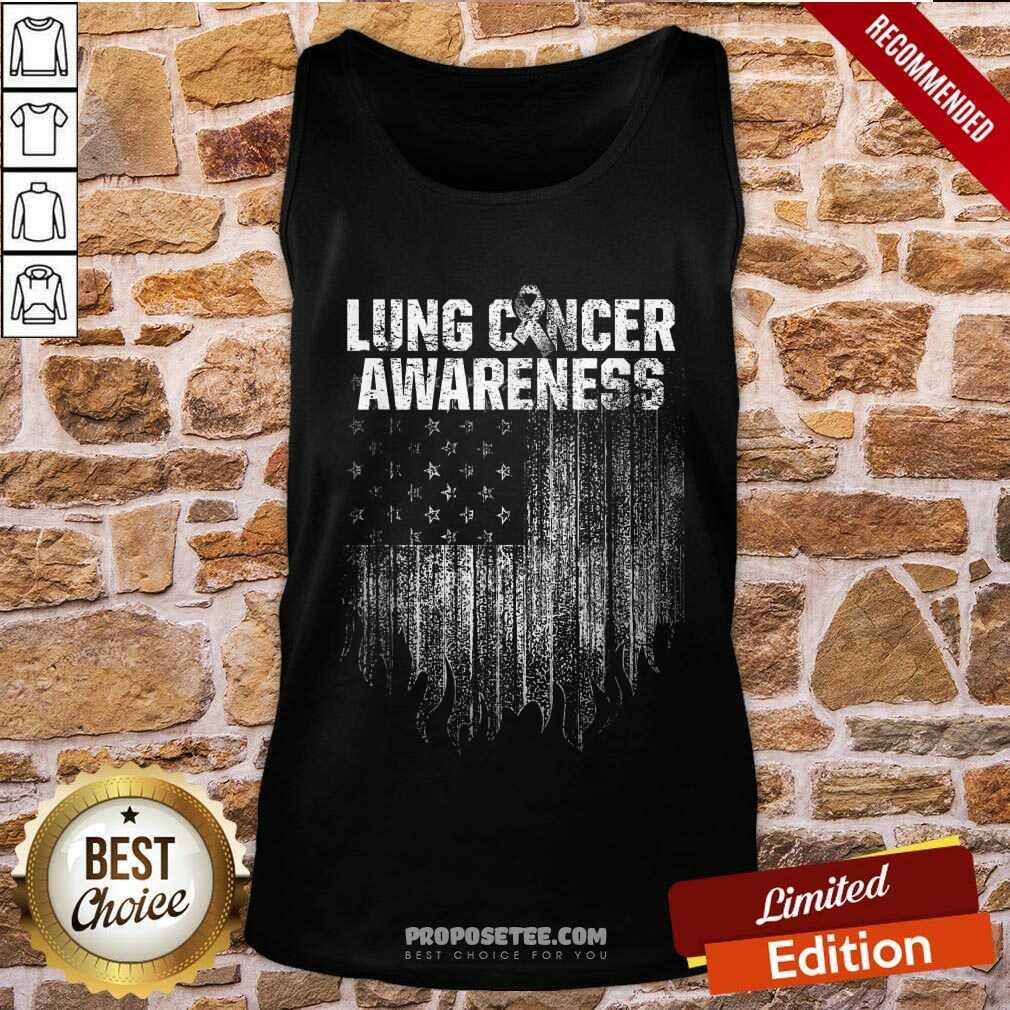Happy Lung Cancer Awareness Survivor Therapists Carcinoma Warrior American Flag Shirt - Image 4