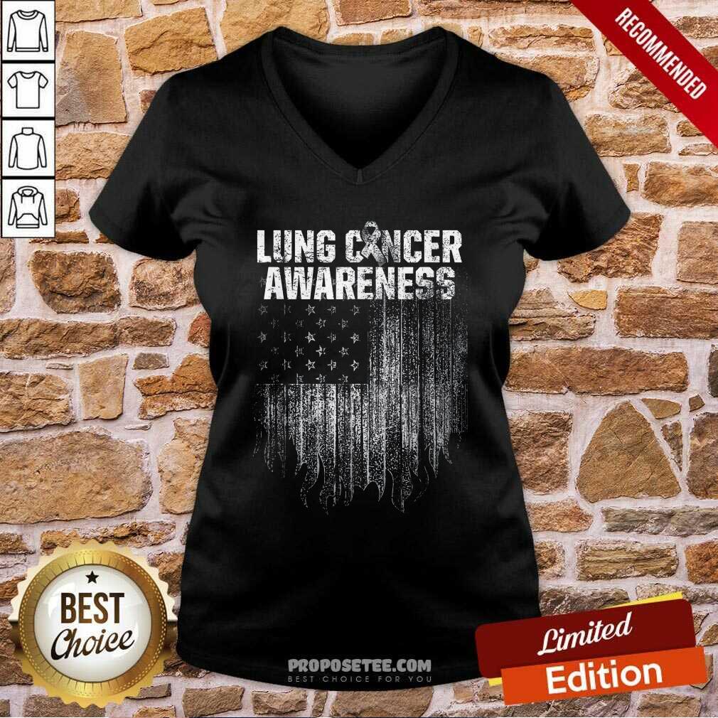 Happy Lung Cancer Awareness Survivor Therapists Carcinoma Warrior American Flag Shirt - Image 3