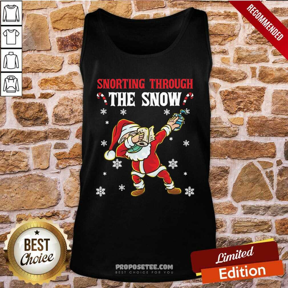 Happy Snorthing Through The Snow Dabbing Santa Claus Face Mask Toilet Paper Hand Sanitizer Shirt - Image 4
