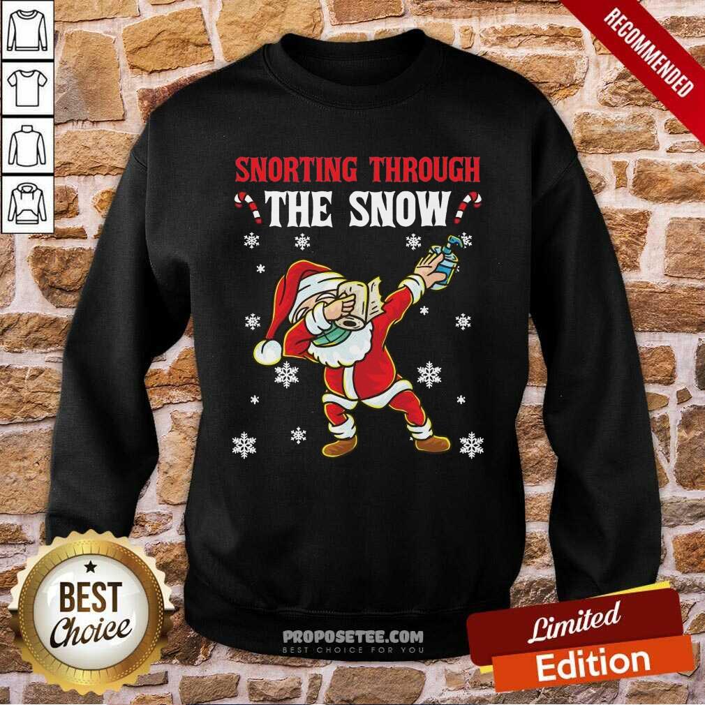 Happy Snorthing Through The Snow Dabbing Santa Claus Face Mask Toilet Paper Hand Sanitizer Shirt - Image 3