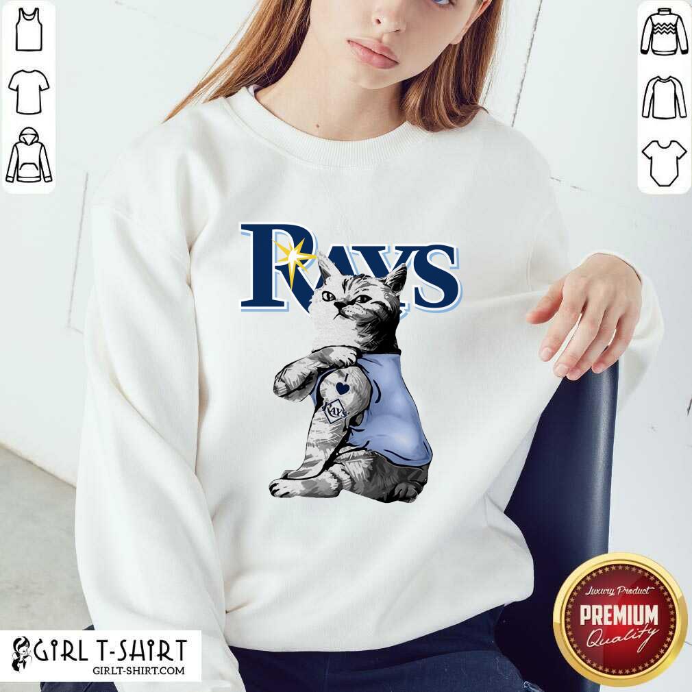 Happy Tattoo Cat I Love Tampa Bay Rays Shirt - Image 5