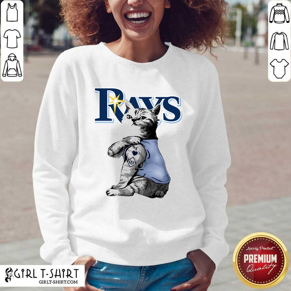 Happy Tattoo Cat I Love Tampa Bay Rays Shirt - Image 3