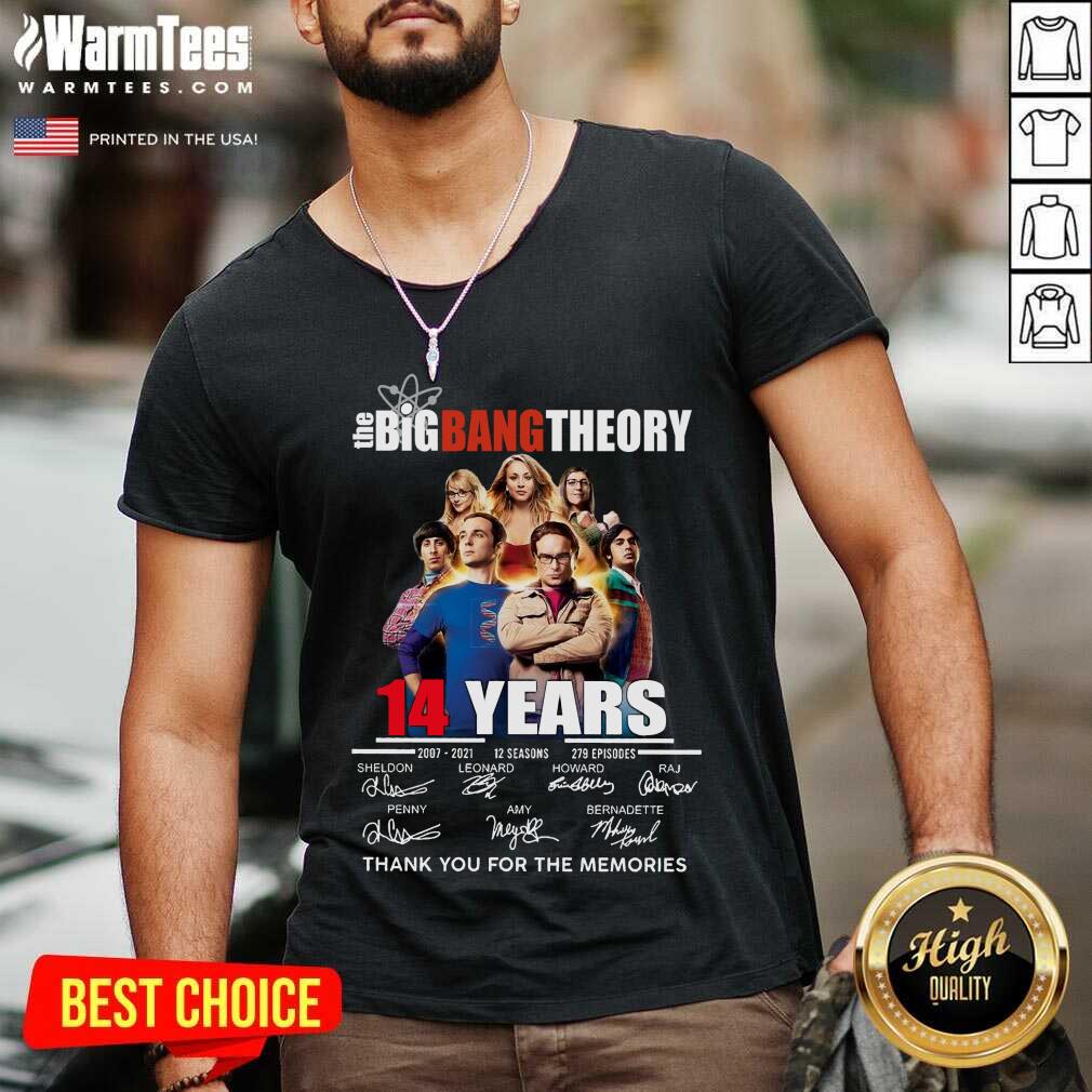 Happy The Big Bang tTheory 14 Years 2007 2021 12 seasons 279 episodes signatures shirt - Image 3
