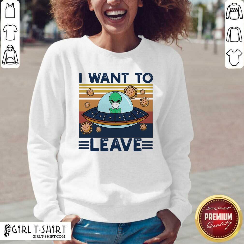 Happy UFO Alien Face Mask I Want To Leave Vintage Retro Shirt - Image 2