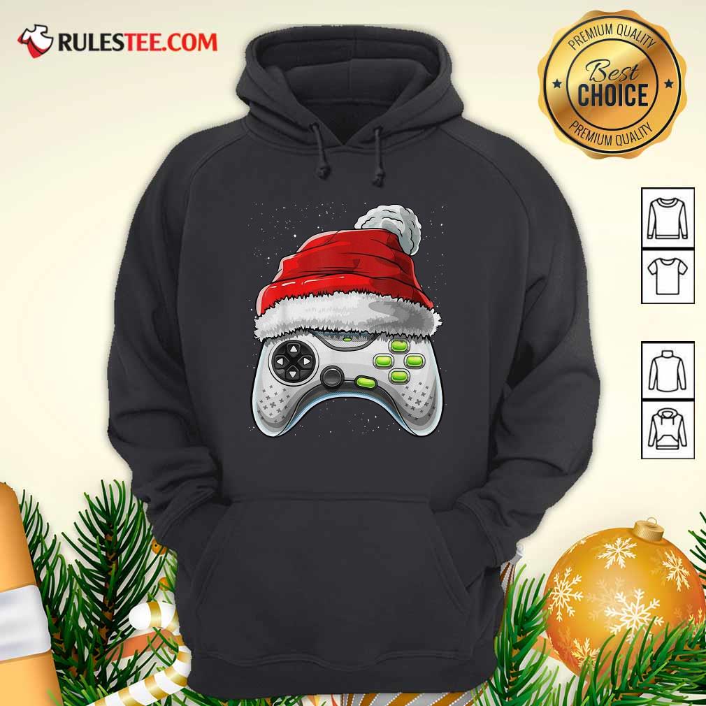 Happy Video Game Controller Santa Hat Christmas Shirt - Image 2