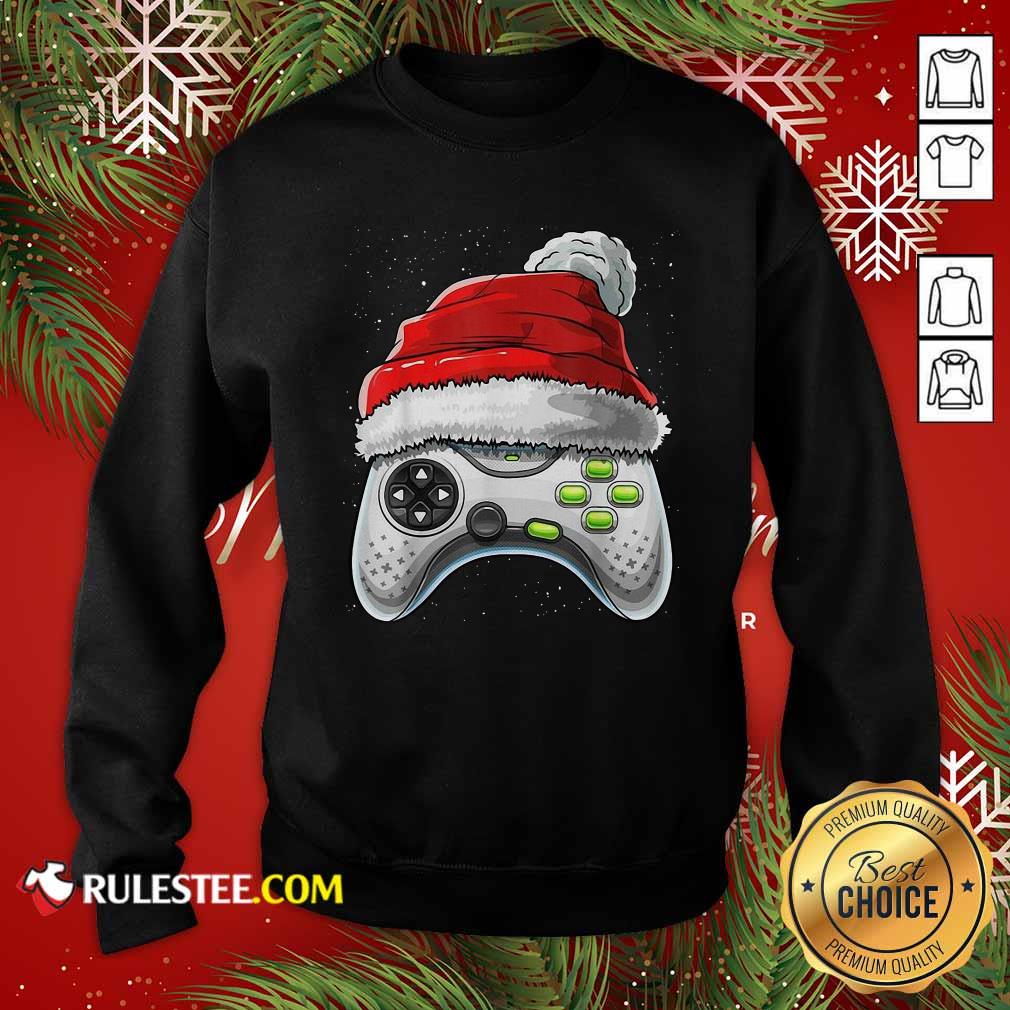 Happy Video Game Controller Santa Hat Christmas Shirt - Image 5