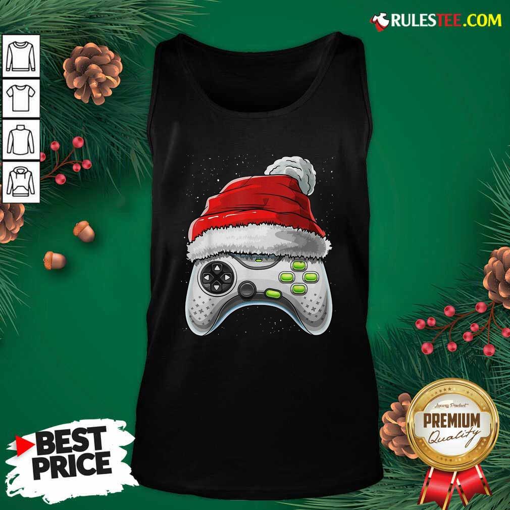 Happy Video Game Controller Santa Hat Christmas Shirt - Image 4
