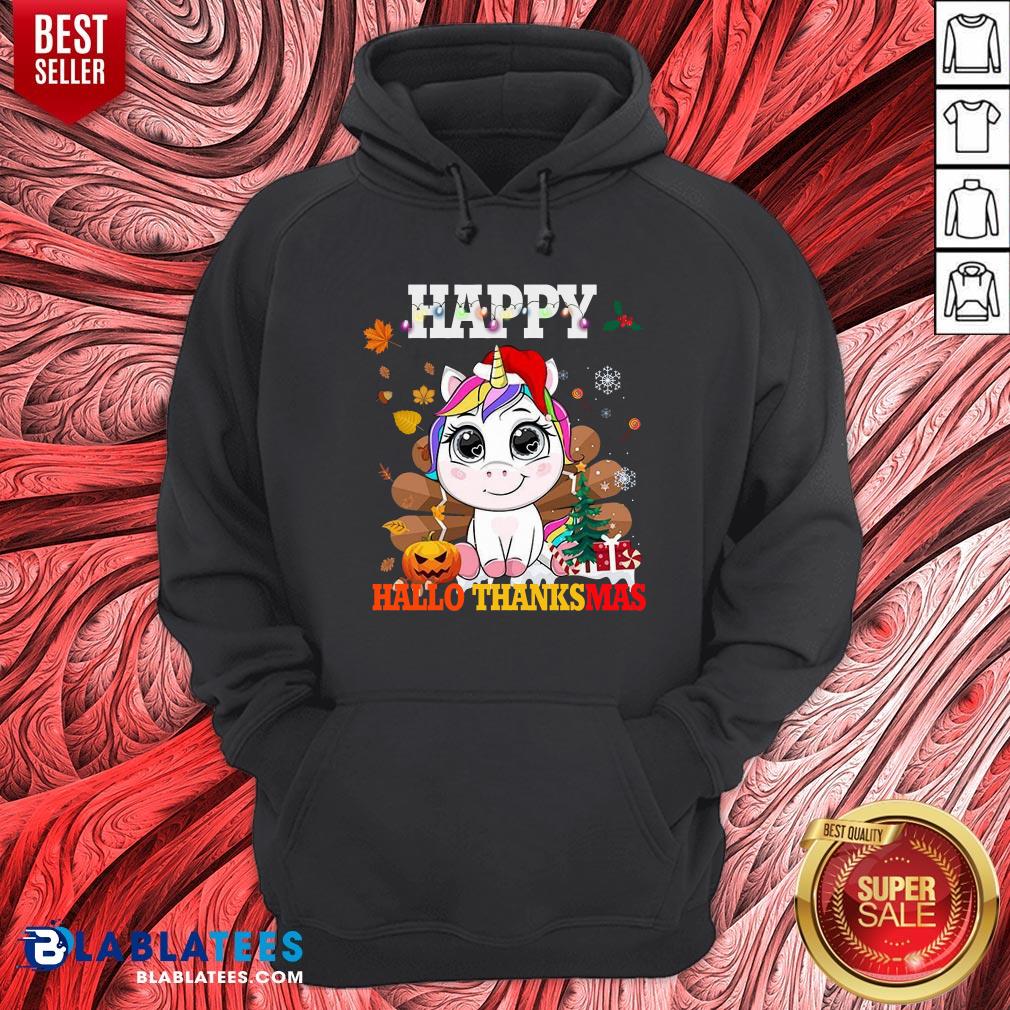 Cute Unicorn Happy Hallothanksmas Halloween Thanksgiving Christmas Shirt - Image 5
